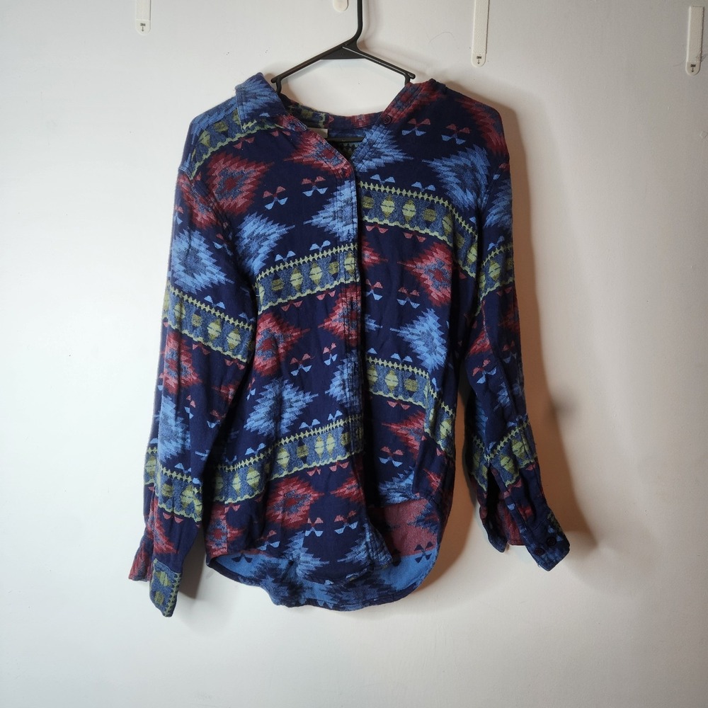 I.V.Y. Top Womens Small Blue Green Red‎ Aztec Tribal Button Up Western Cowgirl